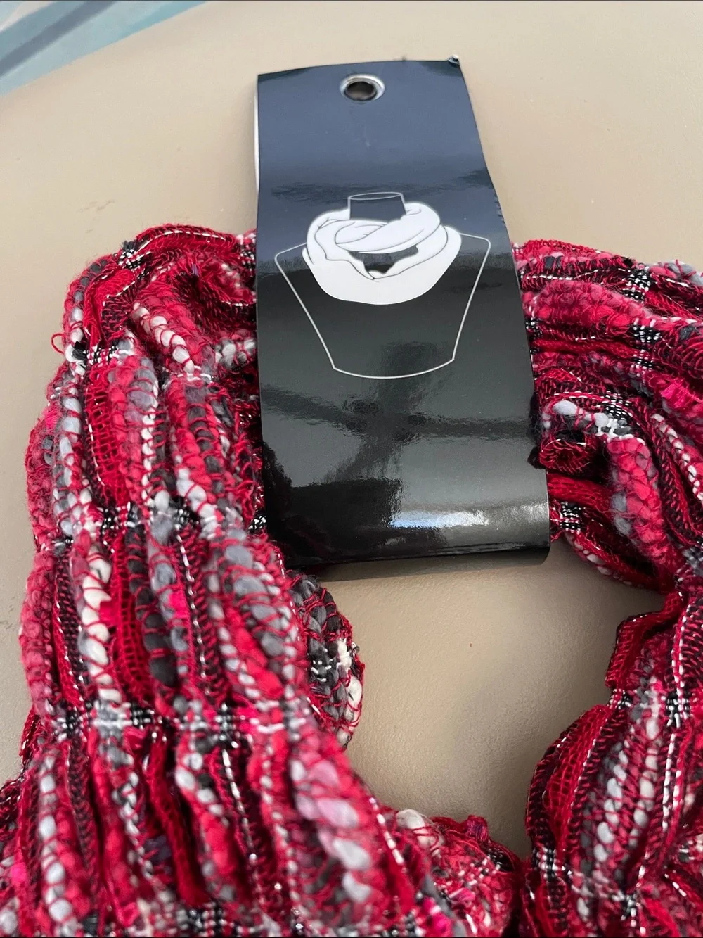 Infinity scarf new with tag color red black white gold great accent